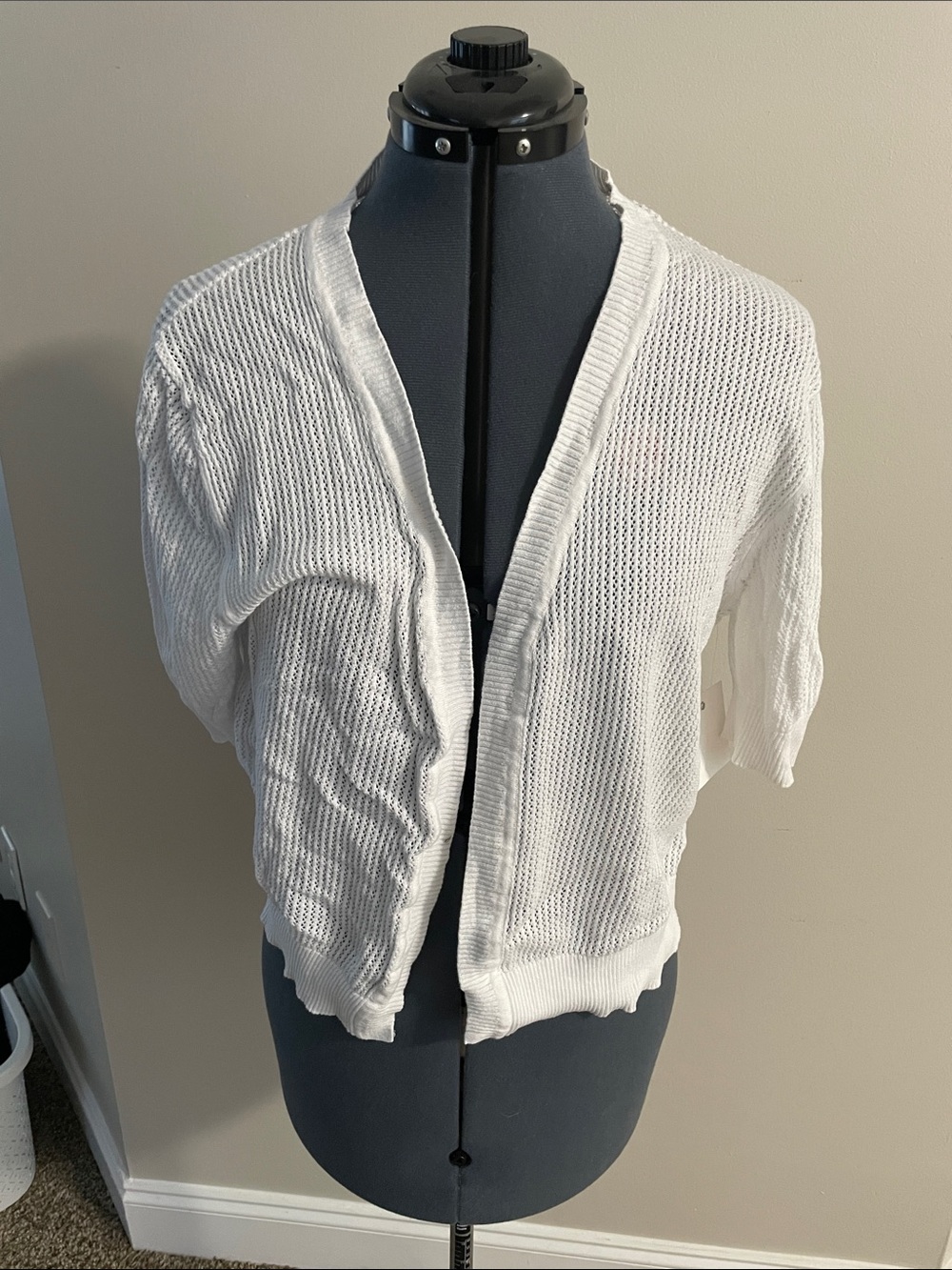 Sky White Open-Weave Short Sleeve Cardigan